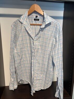 Barney’s New York Light Blue and White Plaid Button-Down Shirt